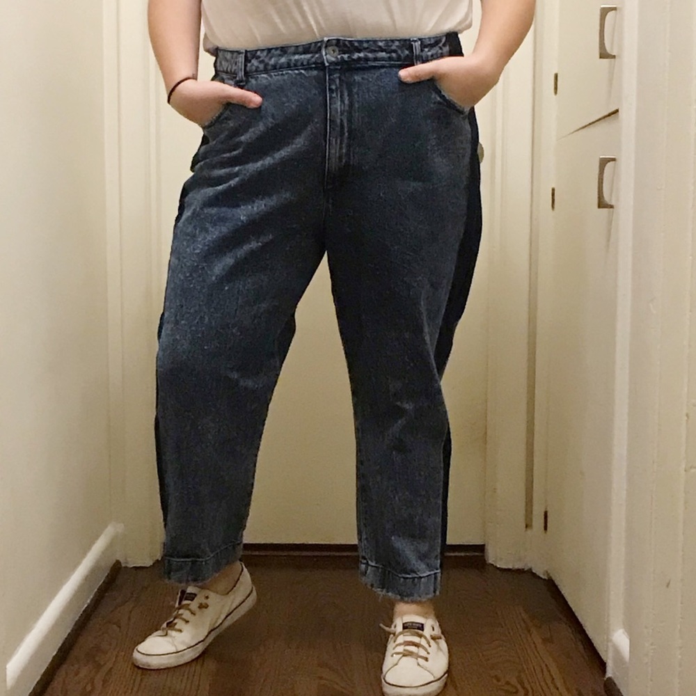 Plus size high waist acid wash mom jeans